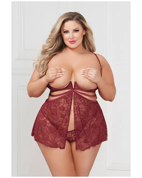 Super Sexy Stretch Lace Babydoll w/G-String Wine QN
