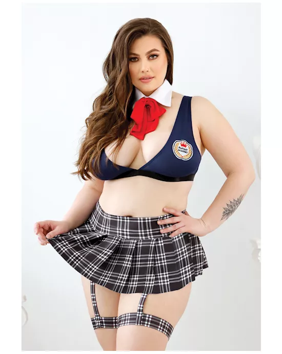 Play Learning Curves Bowtie, Top, Gartered Skirt, G-String Blue 1X/2X