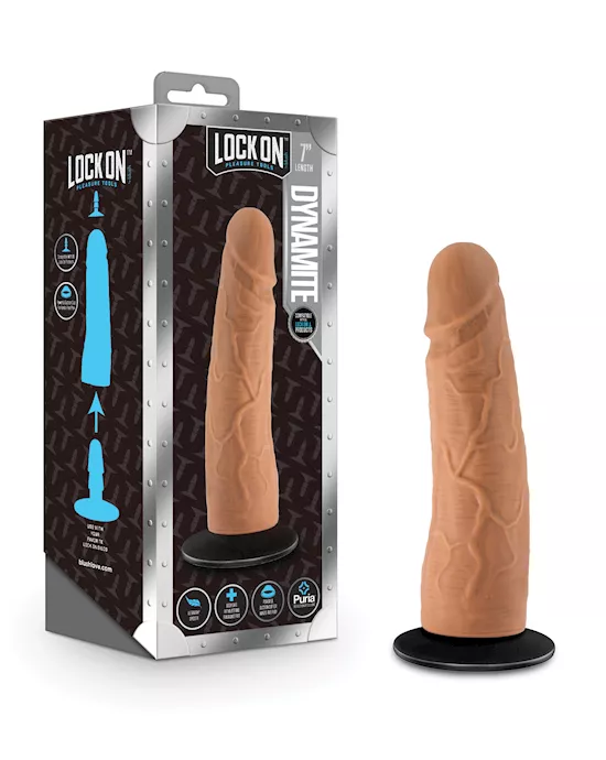 Blush Lock On 7" Dynamite Dildo w/Suction Cup Adapter - Mocha