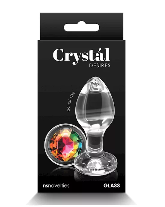 Crystal Desires Glass Round Gem Butt Plug Medium - Rainbow