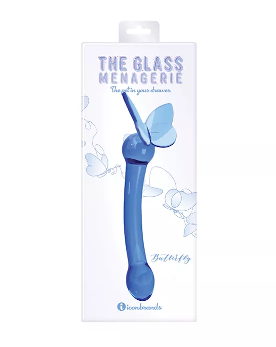 Glass Menagerie Butterfly Glass G Spot Dildo - Dark Blue