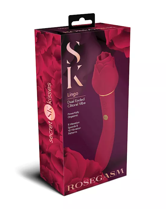 Secret Kisses Rosegasm Lingo Dual Ended Rose Bud w/Clitoral Flickering & Internal Massage - Red