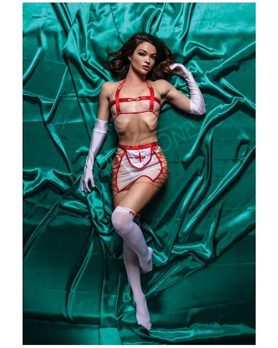 Role Play Naughty Nurse 5 pc Set Red/White M/L