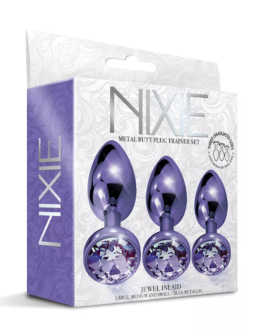 Nixie Metal Butt Plug Trainer Set w/Inlaid Jewel - Purple Metallic