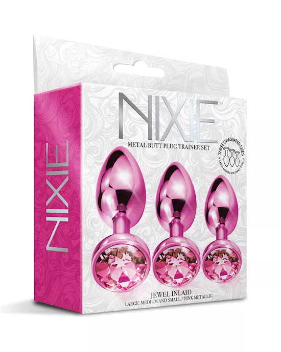 Nixie Metal Butt Plug Trainer Set w/Inlaid Jewel - Pink Metallic