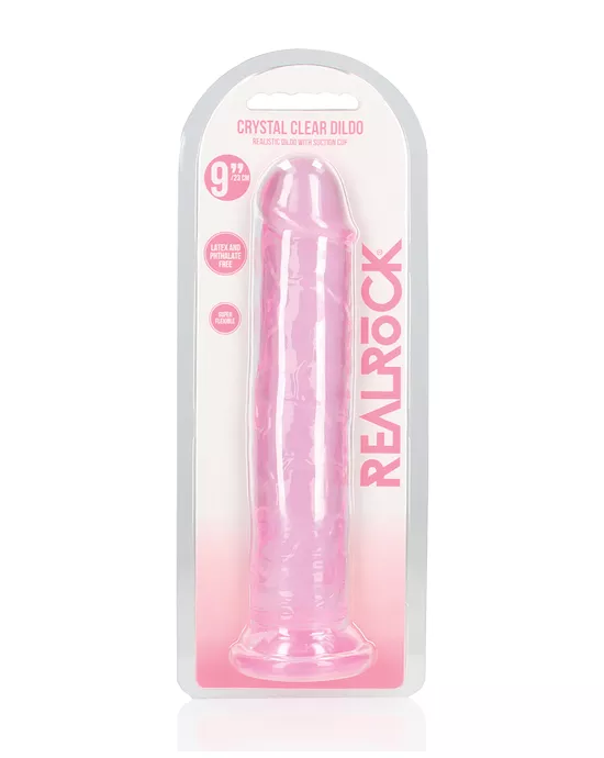Shots RealRock Crystal Clear 9" Straight Dildo w/Suction Cup - Pink