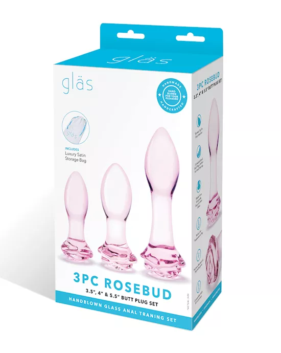 Glas 3 pc Rosebud Butt Plug Set - Pink