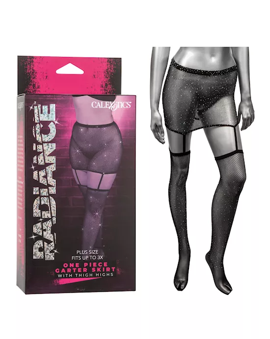 Radiance One Piece Garter Skirt w/Thigh Highs - Black Plus Size