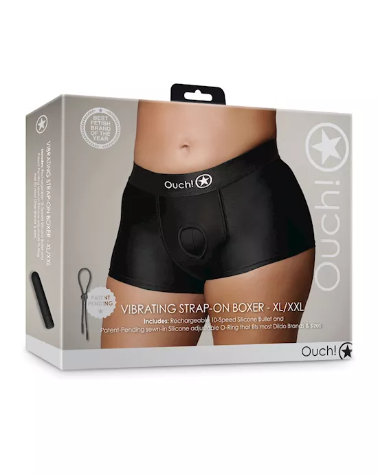 Shots Ouch Vibrating Strap On Boxer - Black XL/XXL