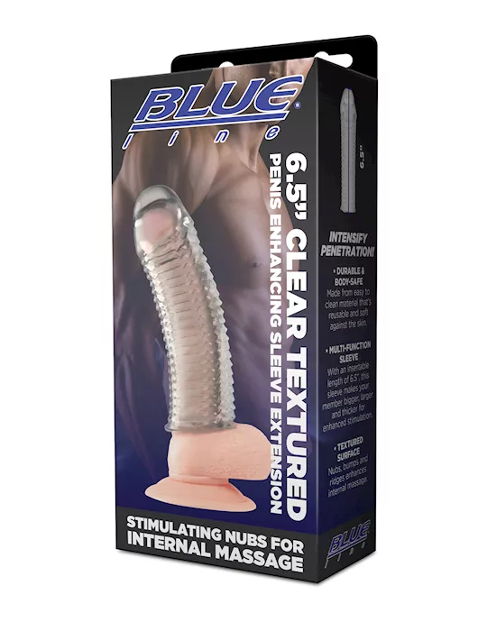 Blue Line C & B 6.5" Textured Penis Enhancing Sleeve Extension - Clear