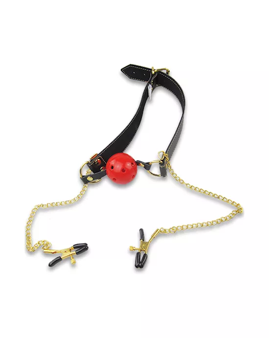 Ball Gag With Nipple Clamps