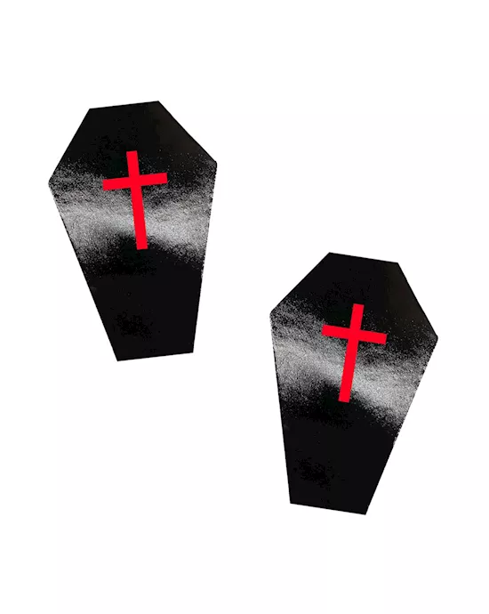 Dom Squad Wet Vinyl Black Coffin Nipple Cover Pasties