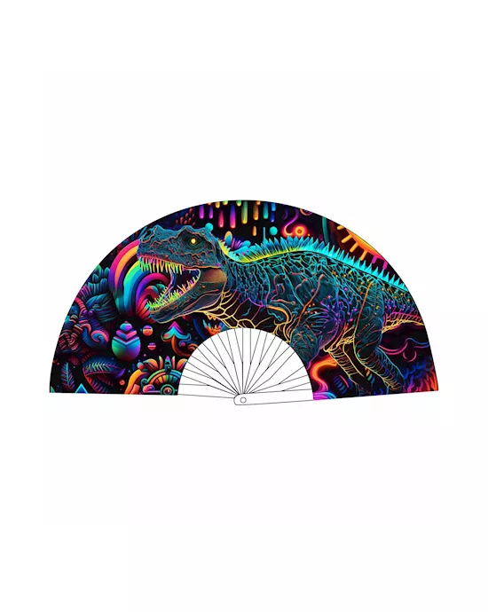 Dino Fan Neosauraus Neon Blacklight Folding Fan