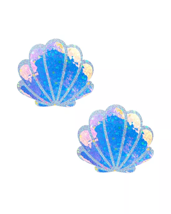 Purple Cotton Candy Iridescent Blacklight Mermaid Shell Nipple Cover Pasties