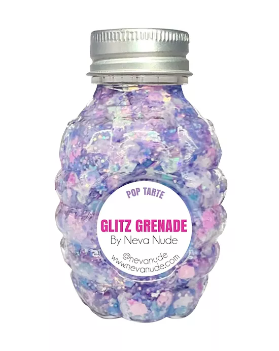 Pop Tarte Purple Pink Iridescent Blacklight Cosmetic Glitter Glitz Grenade Keychain in Aloe Gel