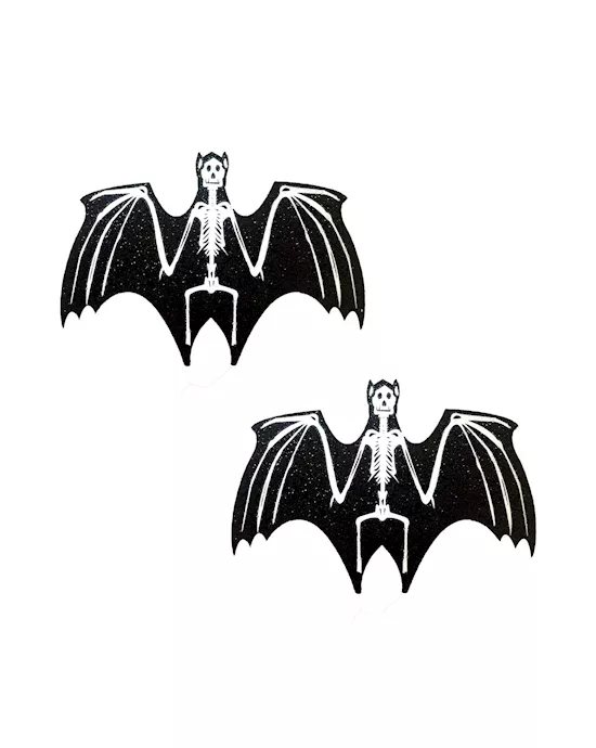 Freaking Awesome Glitter Blacklight Glow Skeletor Bat Nipple Cover Pasties