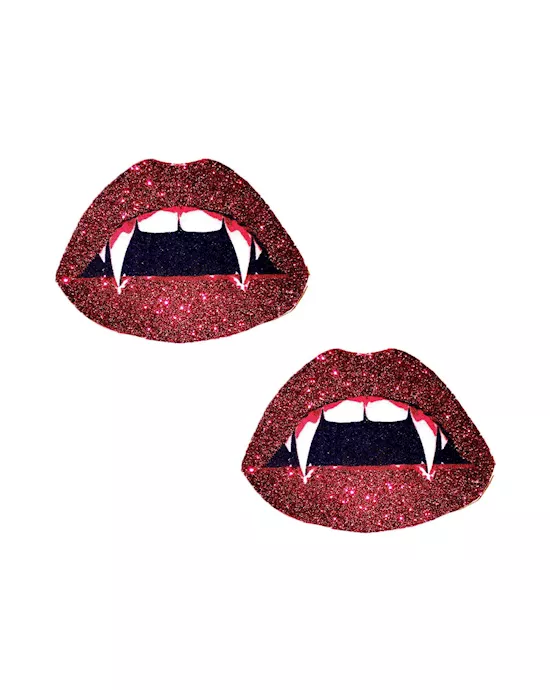 Vampire Fang Red Glitter Lip Blacklight Nipple Cover Pasties
