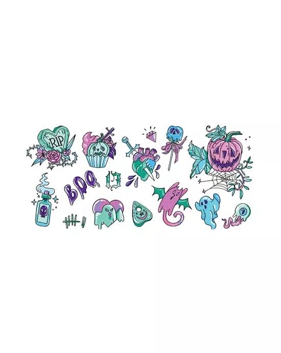 Hey Boo-tiful Halloween Pastel Large Temporary Tattoo Pack