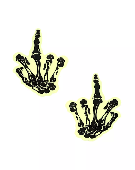 Fuck You Glow In The Dark Skeleton Hand Nipple Cover Pasties