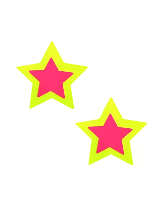 Neon Yellow & Pink Blacklight Double Starburst Starry Nights Nipple Cover Pasties