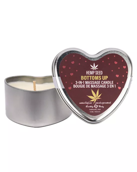 Hemp Seed 3 in 1 Massage Heart Candle Bottom's Up Wild Blueberries, Dewy Meadow-grass, Sweet Wildflowers