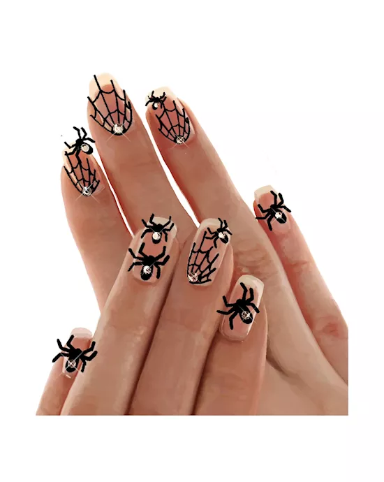 Night Crawling Spider & Web Glitter Nail Stickers
