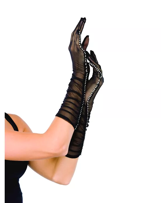 BQ Sheer Elbow Lgth Gloves W Rstone