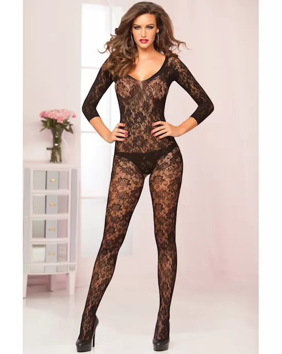 Crochet floral lace 3 4 sleeve body stocking STM 20419